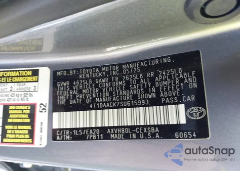 2025 Toyota Camry Se from USA, damaged, VIN 4T1DAACK7SU615993